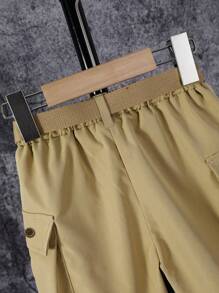 SHEIN Young Boy Elastic Waist Utility Shorts - Khaki - View 5