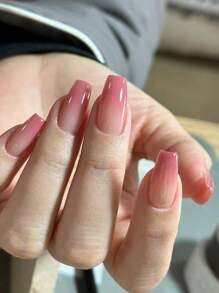 VV MEI JIA ER 24 piezas Kit de arte de uñas acrílicas de bailarina degradado, incluye uñas cortas en forma de ataúd, gel de gelatina, uñas postizas con patrón degradado en tonos rosados desnudos (12 tallas), uñas postizas reutilizables, 1 cinta para uñas, 1 lima de uñas - Elegante manicura - Multicolor - Ver 1