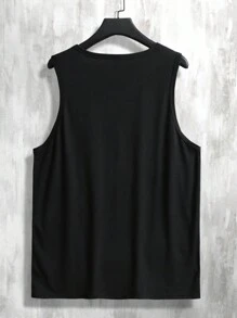 Manfinity Homme 男士寬鬆字母印花圓領無袖休閒背心上衣 - 黑色 - 查看 2