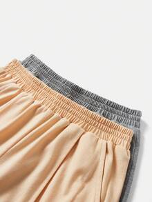 SHEIN 青少女針織固色寬鬆短袖上衣和針織鬆身設計彈性腰帶迷彩長褲套裝 - 淺灰色 - 查看 19