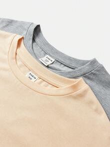 SHEIN 青少女針織固色寬鬆短袖上衣和針織鬆身設計彈性腰帶迷彩長褲套裝 - 淺灰色 - 查看 13