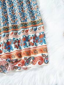 Breezaya 女式花卉印花摇摆连衣裙，配有飘袖和 V 领，适合夏季超长度假海滩装 - 彩色 - 查看 4