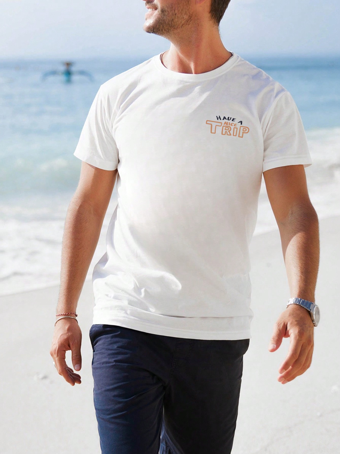 Men's Letter Print Drop Shoulder Short Sleeve T-Shirt