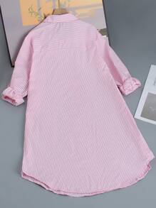 SHEIN LUNE 女士大碼條紋尖領洋裝 - 粉色 - 查看 2