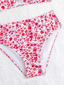 SHEIN Conjunto de bikini con estampado de flores pequeñas y tirantes de espagueti para adolescente