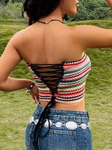 SHEIN EZwear 帶別針的短款細肩帶針織背心上衣