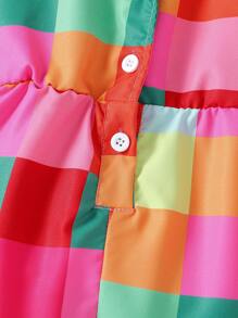 SHEIN Young Girl Colorblock Halter Buttoned Half Placket Jumpsuit And Hat Set For Summer