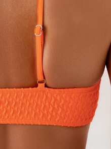 SHEIN Swim Women's Solid Color Textured Cut-Out Bikini Top For Swimming, Vacation, Summer Beach - Orange - View 5