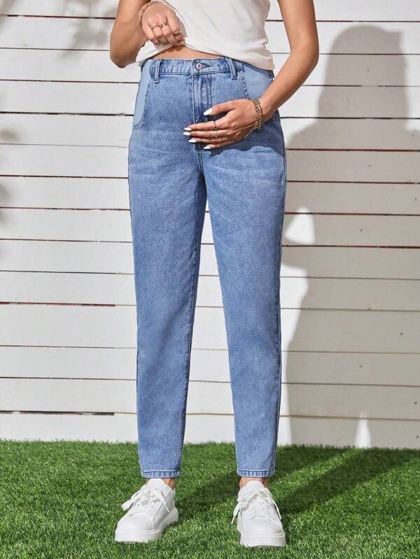 SHEIN Maternity Casual Straight-Leg Jeans