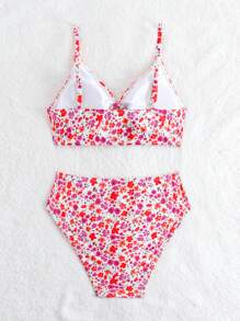 SHEIN Conjunto de bikini con estampado de flores pequeñas y tirantes de espagueti para adolescente