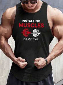 Manfinity Sport Corelite 男士口号图案运动背心 运动上衣 健身上衣 透气 - 黑色 - 查看 3