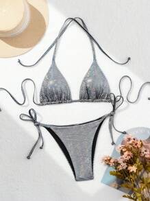 Swim SXY Bộ bikini hai dây kết cấu kim loại dành cho nữ đi biển mùa hè - Nhiều màu - Xem 3