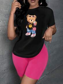 INAWLY 女士 Teddy 圓領短袖 T 恤和短褲套裝