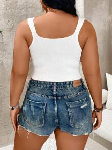 Calvaya Plus Size Knitted Camisole Top With Ribbed Stripes - White - View 2