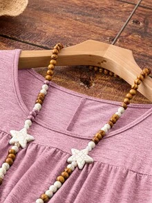 SHEIN LUNE 女裝大尺碼圓領簡約連衣裙 - 粉色 - 查看 5