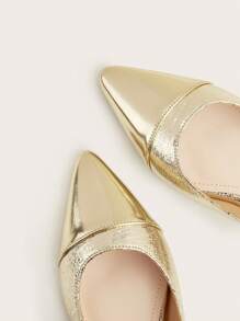 Khối màu Dép phẳng Của phụ nữ Giày dép Kim loại Vàng bạc Pointed Toe Bằng phẳng Giày nữ Baotou Đối với phụ nữ - Vàng - Xem 5
