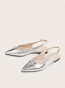 Hai âm Dép phẳng Đối với phụ nữ , Đúng mốt Vàng Và Màu bạc Giày phẳng Với Pointed Toe Và Gót chân - Bạc - Xem 2
