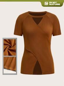 SHEIN Sports Solid Color Criss-Cross Wrap Outdoor T-Shirt