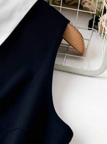 SHEIN CURVE+ Plus Size Button Down Sleeveless Shirt With Collar Patchwork - Navy Blue - View 4