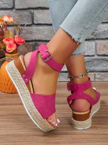 1 par de sandálias femininas da moda com sola grossa e fivela, sola grossa trançada para maior conforto, adequadas para uso diário no verão, ocasiões casuais e deslocamentos, sandálias plataforma modernas e práticas. - Rosa Quente - Ver 4