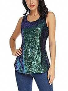 Women's Sparkly Sequin Tank Top For Party - Green - View 4