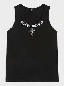 Manfinity Homme 男士寬鬆字母印花圓領無袖休閒背心上衣 - 黑色 - 查看 4