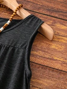 SHEIN LUNE 女士無袖圓領純色大碼連身裙 - 灰色 - 查看 3