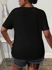 Calvaya 大尺碼字母和公牛頭印花圓領短袖t恤 - 黑色 - 查看 2