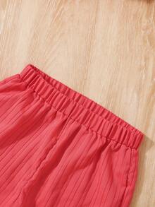 Conjunto De Blusa Con Tirantes Y Pantalones Cortos De Hombros Descubiertos De Color Sólido Para Niñas Jóvenes - Multicolor - Ver 6