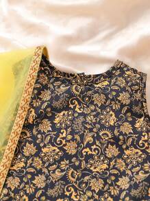 Baby Girl Mesh Contrast Sleeveless Top & Flared Pants Knitted Set - Black - View 3