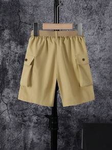 SHEIN Young Boy Elastic Waist Utility Shorts - Khaki - View 2