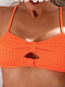 SHEIN Swim Women's Solid Color Textured Cut-Out Bikini Top For Swimming, Vacation, Summer Beach - Orange - View 7