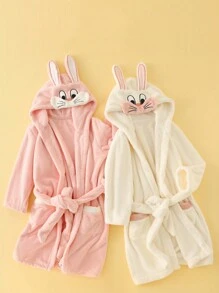 Girls Tween Girl Soft Absorbent Cute Rabbit Hooded Pajamas, Spring/Autumn/Winter - White - View 4