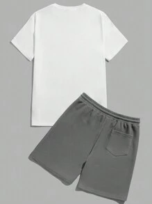 Manfinity VCAY Bear Print T-Shirt And Shorts Knitting Casual Two-Piece Set Summer Outfit