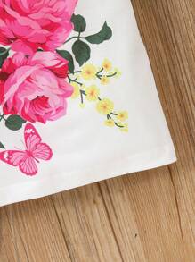 Floral Printed Baby Girl Flutter Sleeve Tops Set, Summer - White - View 4