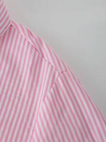 SHEIN LUNE 女士大碼條紋尖領洋裝 - 粉色 - 查看 4