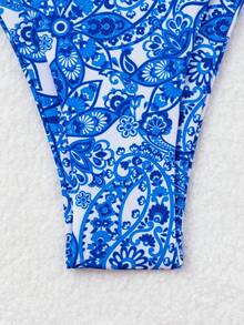 SHEIN Swim 女士佩斯利印花比基尼套装夏季海滩 - 藍色 - 查看 6
