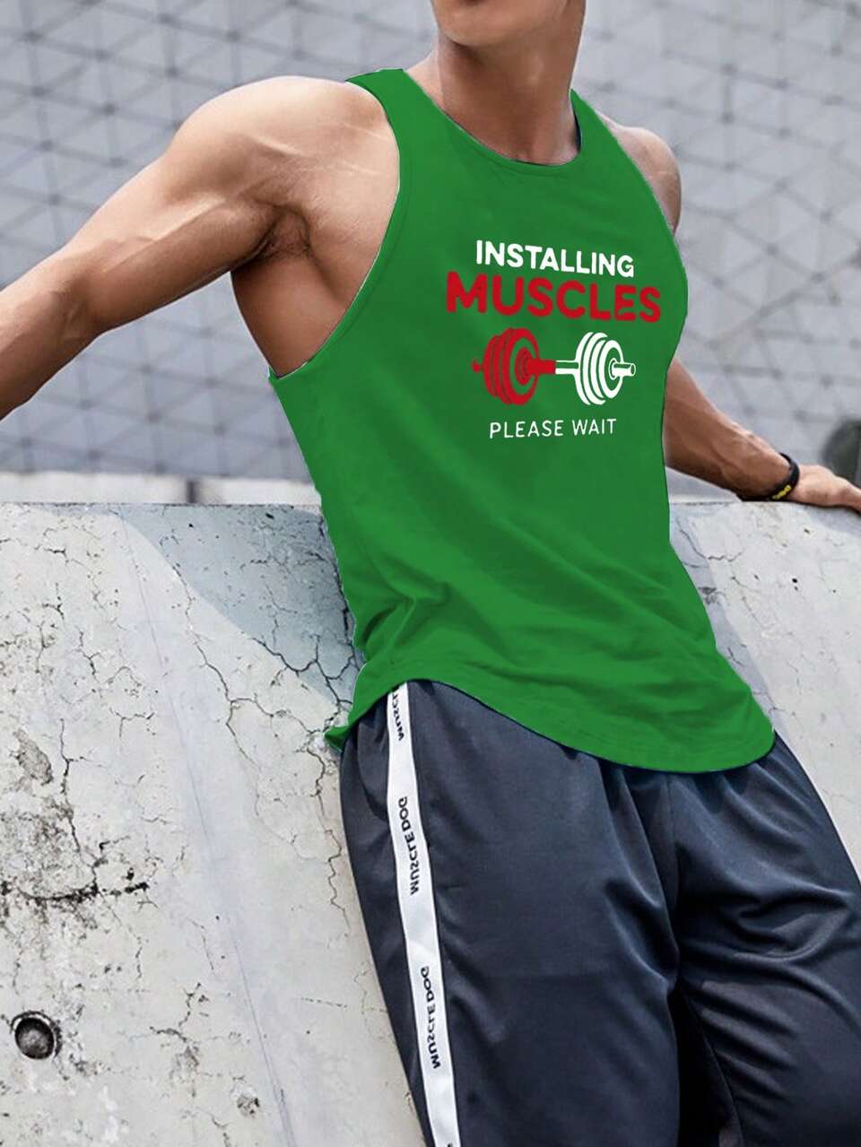 Boyfriend Style Men's Dumbbell & Letter Printed Workout Tank Top Workout Tops