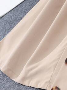 少女顏色拼接短袖襯衫領連衣裙 - 卡其色 - 查看 4