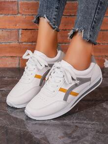 Hàng mới đến Của phụ nữ Kích thước lớn Giày thể thao Đối với Thể thao , Trường học , Đúng mốt Cổ thấp Giải trí Giày dép Với Trắng - trắng - Xem 2