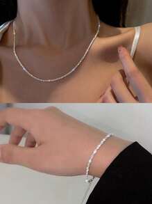 1 set minimalistische glanzende sterrenhemel ketting en armband sieradenset, sleutelbeenketting en choker ketting [geen doosverpakking]