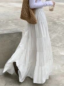 Women's Solid Color Long Skirt, Spring & Summer, Versatile - White - View 2