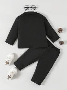 SHEIN Baby Boy 4pcs Gentleman Suit, Bow Tie Long Sleeve Shirt, Vest, Suit Jacket And Pants For Wedding Performance - Black - View 3