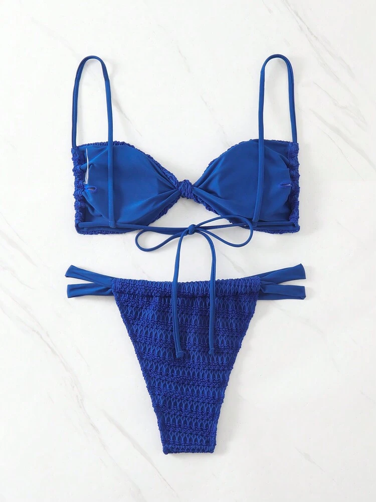 Ladies' Textured Twist Knot Bikini Set Summer Beach