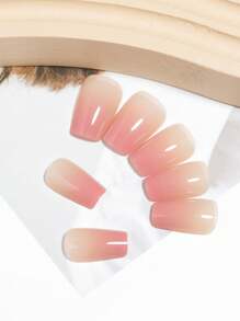 VV MEI JIA ER 24 piezas Kit de arte de uñas acrílicas de bailarina degradado, incluye uñas cortas en forma de ataúd, gel de gelatina, uñas postizas con patrón degradado en tonos rosados desnudos (12 tallas), uñas postizas reutilizables, 1 cinta para uñas, 1 lima de uñas - Elegante manicura - Multicolor - Ver 6