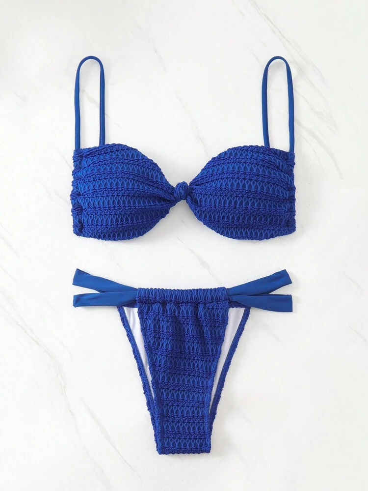 Ladies' Textured Twist Knot Bikini Set Summer Beach