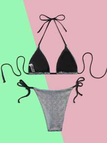 Swim SXY Bộ bikini hai dây kết cấu kim loại dành cho nữ đi biển mùa hè - Nhiều màu - Xem 6
