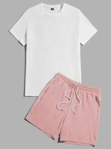 Manfinity VCAY 2 Pezzi Maglietta A Manica Corta A Maglia Con Stampa A Cartone Animato Per Uomo, Estate