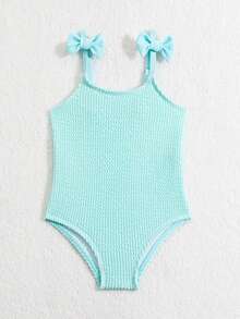 寶寶女孩夏季泳衣/特殊皮克織物/飾有小蝴蝶結 - 淺藍色 - 查看 4