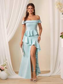SHEIN Belle Open schouders Versierd Rucheszoom Elegant Bruidsmeisjes Jurk